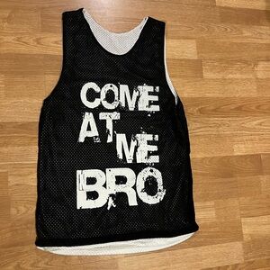 Black Mesh Tank Top with Bold Text